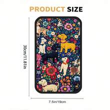 1pc Printed Cartoon Floral & Puppy Vintage Painting Style Armrest Box Pad, Car Interior Accessory - Flower Puppy - View 6