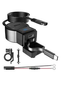 Nuevo Cargador de Teléfono USB Super Rápido PD QC4.0 para Motocicleta, con Cable de Datos Tipo-C Retráctil y Voltímetro Digital, sin Batería - A - Ver 1