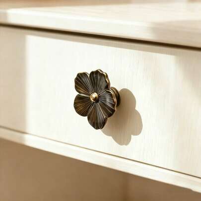 1pc Vintage Black Petal Shaped Cabinet Pull Handle, Antique Copper Flower Drawer Knob, Wardrobe Door Handles, Dresser Vanity Furniture Hardware Decor, ABS Material