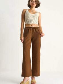 BIANCO LUCCI Casual Simple Solid Color Straight Long Pants - Brown - View 1