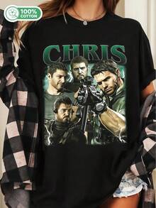 Vintage Chris Redfield Tee 90s Gaming Graphic T-Shirt - Black - View 1