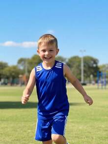 Boys' Premium Soccer Jersey And Shorts Set With Sleeve Detail And Lightweight Fabric - 藍色 - 查看 10