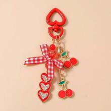 1pc Women's Fashion Fruit Bow Cherry Heart Keychain, Versatile Minimalist Pendant - Multicolor - View 2
