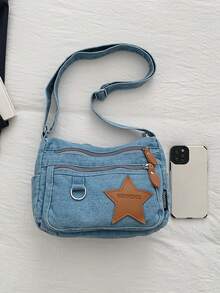 Nuevo bolso bandolera casual chic de mezclilla suave multicapa conúltiples bolsillos, versátil, adecuado para trabajo, compras y viajes. - Granate - Ver 7