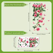 1pc Beautiful Rose Vine & Butterfly Decorative Sticker, Self-Adhesive Removable, Suitable For Bathroom, Living Room, Bedroom, Windows, Rental Home Decor - Rose Vines and Butterflies - View 5