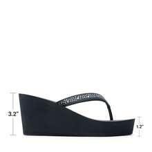 Women Wedge Flip Flops Platform Thong Sandals Summer Vacation Rhinestones Arch Support Comfortable Soft Cushion EVA Wedge Sandals - 藏蓝色 - 查看 3