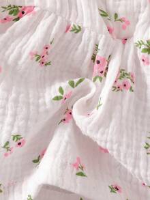 4pcs Baby Girl Floral Print Sleeveless Top + Ruffle Hem Shorts Soft Fabric Summer Infant Toddler Outfit - Multicolor - View 9