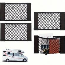 2 pièces Filet de rangement élastique rayé polyvalent pour VR - Sans perçage, organisateur de cargaison facile à installer, en polyester durable, idéal pour les campeurs, les remorques et les caravanes, accessoires de remorque de voyage - Filet de stockage - Voir 2