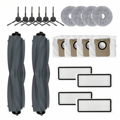 Kit d'accessoires pour aspirateur robot Dreame L20 Ultra : 20 pièces de rechange, dont 2 brosses rotatives, 4 filtres, 6 brosses latérales, 4 lingettes de nettoyage et 4 sacs à poussière.