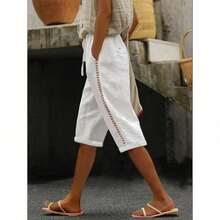 Casual Woven Cotton-Linen Shorts With Side Cutouts, Summer Fashion - Apricot - View 2