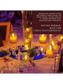 1pc Acrylic Circular Mirror Dining Mat, Silver Shatterproof Mirror Coaster, Circular Wedding Mirror Wall Sticker, Party Wedding Desktop Candle Tray, Candle Holder, Suitable For Center Decoration And Wedding Decoration - Multicolor - View 4