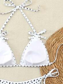 Bộ đồ bơi ôm sát, kiểu dáng gợi cảm, buộc dây cổ, chấm bi đen trắng bất đối xứng. - Nhiều màu - Xem 5