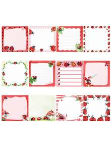 12pcs Red Seven Star Ladybug Self-Adhesive Sticky Notes Notepad For Party Supplies - one-size - View 6
