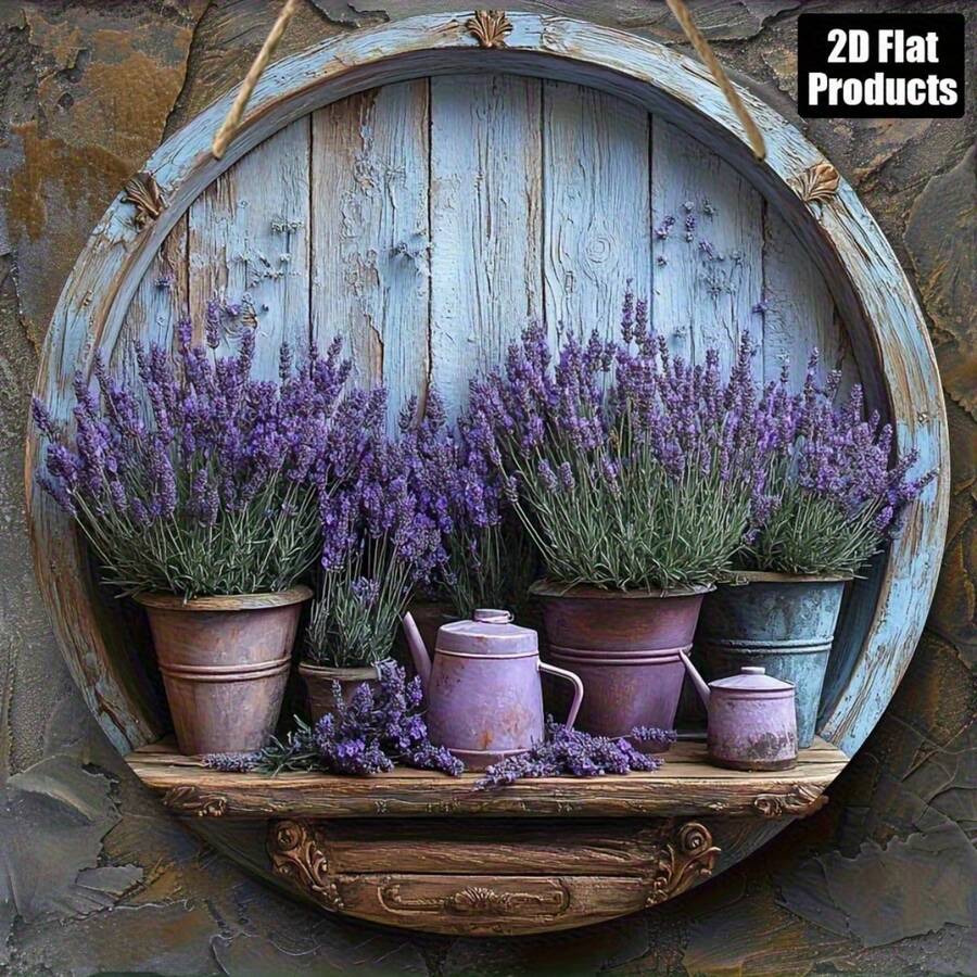 1 Stück 2D kreisförmige Holz-Dekorplakette, Lavendel-Thema, geeignet für Bar, Küche, Café, Zuhause, Wohnzimmer, Büro Dekoration, Geschenk, 2D Design, vorgebohrte Löcher wie gezeigt in der Größe - mehrfarbig - Übersicht 1