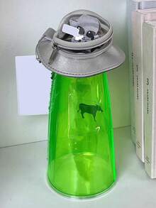 New Creative UFO Shaped Storage Jar Pencil Case, With Transparent Green Alien Doll Decor, Seasonal Desktop Storage Box, Funny UFO Spaceship Pen Bag, Transparent Amusing Stationery Storage Bag, Backpack Accessory (Hook Not Included) - Green - View 8
