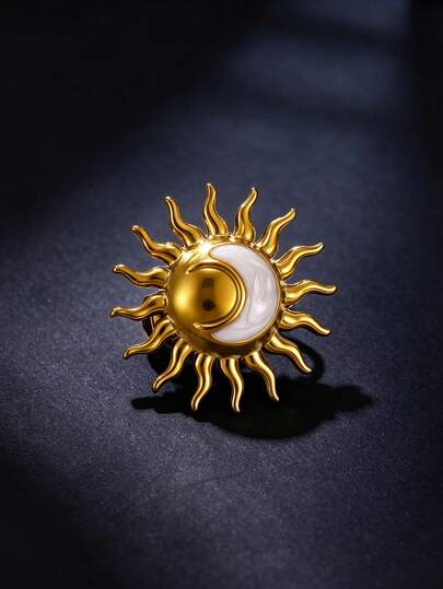 Broches de media luna y sol de esmalte frío para mujeres, pasador de solapa de acero inoxidable con diseño de sol y luna, joyería de moda impermeable, regalos para cumpleaños, negocios, bodas, aniversarios, Día de la Madre, Día del Padre, temporada de regreso a clases