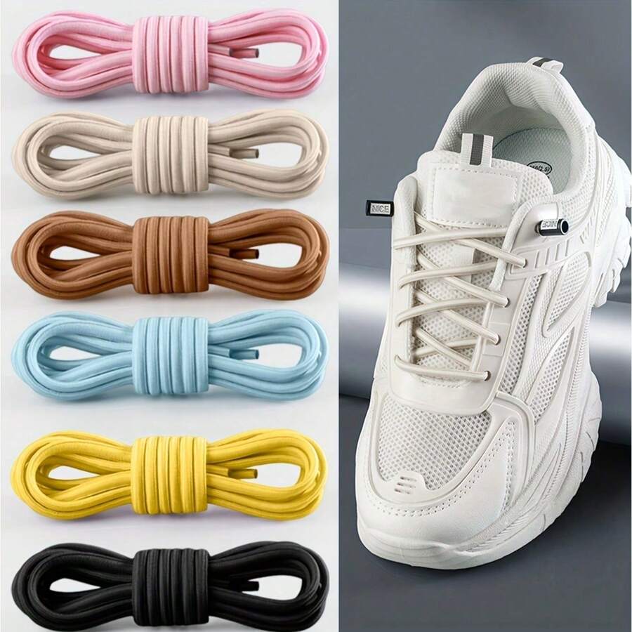 1双高弹力不褪色懒人鞋带，免系设计，配有安全扣，方便穿脱，快速套入鞋履配件，高弹力鞋带，适用于运动鞋、帆布鞋、休闲鞋等，耐用防褪色鞋带，成人儿童均可使用，省时省力，轻松穿鞋，舒适百搭的男女通用鞋履配件