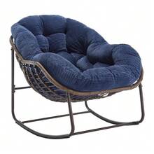 Outdoor Rocking Chair, Extra-Large Egg-Shaped Wicker Rocking Chair For Patio And Garden, Comfortable Indoor/Outdoor Rocking Chair With Thick Cushion, Modern Lounge Chair For Balcony, Porch, Garden, Backyard And Patio - Navy Blue - View 2