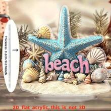 1 pieza Decoración de pared 2D acrílica con tema de playa bohemia, con concha, estrella de mar y base de arena, adecuada para dormitorio, sala de estar, comedor, zona frente al agua - A - Ver 5