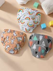 3pcs Reusable Potty Training Pants, Unisex Baby/Toddler, Leak-Proof, Highly Absorbent & Soft Fabric, Quick Drying, Washable - Multicolor - View 10