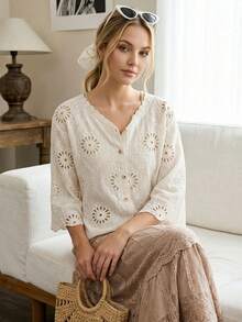 Áo khoác cardigan đi biển phong cách Boho màu trắng - Cổ chữ V, viền ren, kiểu kimono mùa hè cho kỳ nghỉ tại khu nghỉ dưỡng nhiệt đới. - Màu be - Xem 5