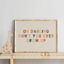 Tranh treo tường bằng vải canvas có khung, 1 bức, chữ "Oh Darling, You'll Never Grow Up!" (Ôi cưng ơi, con sẽ không bao giờ lớn lên!), trang trí phòng trẻ em phong cách Boho, tranh cầu vồng cho phòng chơi, trang trí tường phòng trẻ sơ sinh, trang trí trường mầm non, poster phòng chơi, quà tặng cho bé, trang trí tiệc, quà tặng cho trẻ mới sinh, quà tặng Ngày của Mẹ, quà tặng Ngày của Cha, trang trí trường mầm non. - Nhiều màu - Xem 5