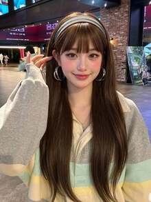 [MONEET SECRET] 咖啡棕 24 英吋長直分層假髮附瀏海，耐熱合成纖維假髮，適合日常配戴，柔軟絲滑自然外觀全頭假髮，適合女性，初學者友善無蕾絲前緣假髮，適合 Cosplay 派對 - 咖啡棕 - 查看 12