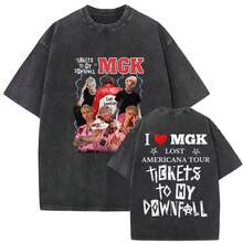 Rapper MGK Lost Americana Tour 2026 T-Shirts Vintage Washed Graphic T Shirt 's Hip Hop Short Sleeve T-Shirt - 28 - Xem 1