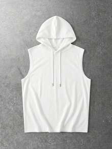FRACTYR Men's Casual Solid Color Hooded Tank Top, Versatile For Spring & Summer - White - View 5
