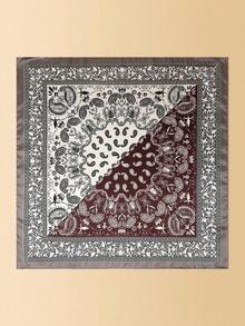 1pc Polyester Paisley Print Patchwork Silk-Like 60cm Square Scarf, Versatile Men's Bandana Neckerchief - 棕色邊緣 - 查看 5