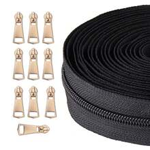 1 Bộ, (177 inch/450 cm/5 yard) Khóa kéo nylon #5 + 10 đầu kéo khóa màu vàng nhạt, Thích hợp cho việc may vá tại nhà, tự làm và thay thế khóa kéo. - 5NL+8#đau - Xem 11