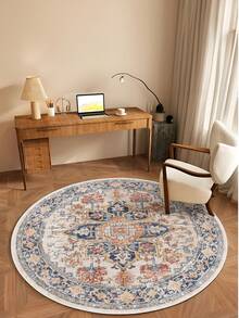 Modern Round Washable Non-Slip Area Rug – Thin Soft Living Room Carpet, Kitchen Rug & Runner, Decorative Rug - Orange - View 2