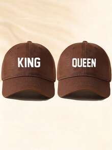2pcs Women's Printed "KING QUEEN" Baseball Cap, Adjustable Outdoor Casual Sun Protection Hat Suitable For Spring, Autumn, Travel, Beach, Men's Y2K Style Hat - Baseball Cap 2 - View 5