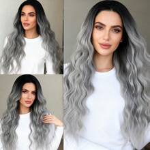 ZigZag Hair 女士优雅卷曲波浪假发，高温丝材质，180%密度，弹性帽，渐变灰色，长卷发，适合所有体型 - 漸變灰色 - 查看 2