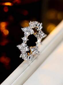 Nhẫn hoa đá Cubic Zirconia sang trọng, tối giản, thời trang, thiết kế độc đáo, phù hợp cho phụ nữ đeo hàng ngày. - nhẫn - Xem 3