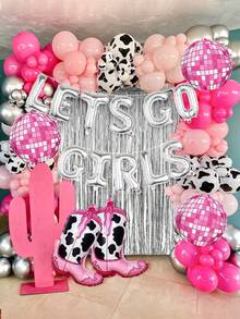15pcs Lets Go Girls Party Balloon Set, Includes Lets Go Girls Silver Letter Banner, Boots, 22 Inch 4D Pink Disco Ball, Suitable For Bachelorette Party, Bridal Shower, Disco Western Theme Party, Birthday, Last Rodeo - Multicolor - View 4