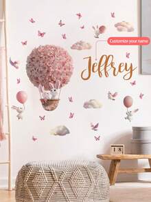 3 Styles Available, Customizable Rabbit Hot Air Balloon & Birthday Name Wall Stickers, Removable Wallpaper, Decor For Children's Bedroom, Living Room, Home Decor, Kitchen, Bathroom, Bedroom, House Renovation, Peelable Wallpaper, Living Room Wall Art, Party Supplies, Office Decor - Multicolor - View 9
