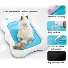 New Breathable Memory Foam Pet Cooling Mat - 1pc, Features Rapid Cooling Technology To Provide Pets With A Comfortable And Cool Experience. Designed With A Light Blue And White Color Scheme, Complemented By Cartoon Decorative Patterns, Visually Fresh And Suitable For Spring, Summer And Autumn Seasons. Easy To Clean And Maintain. - White - View 11
