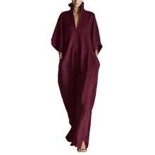 2026 European And American Spring/Summer New Fashion Women's Mid-Sleeve V-Neck Pullover Loose Long Dress - 藏青色 - 查看 9