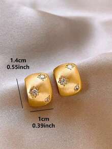 1pair Simple French Metal Bead Design Vintage Personalized Fashion Easeful Matte Texture Stud Earrings Women's Daily Life, Date And Commuting - Yellow Gold - View 11