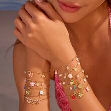 Popular Floral Bracelet For Women, Niche Design, Multi-Layer Stacking, Delicate And Versatile Accessory - 金色7-1 - 查看 1