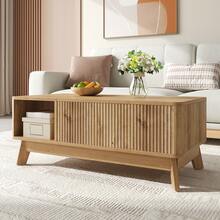 Couchtisch Mit Hubfunktion, Wellenoptik, Offenes Seitenfach, MDF Material, Modern Style - Wood Color - View 3