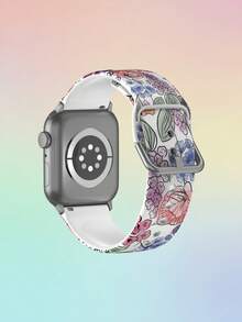 1条水彩花卉图案柔软弹性透气腕带替换表带，兼容 38mm 40mm 41mm 45mm 44mm 42mm 49mm，时尚休闲多色硅胶表带，适用于 Ultra系列S10/SE/9/8/7/6/5/4/3/2/1智能手表 - 彩色 - 查看 2
