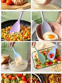 4件套多功能硅胶鸭嘴勺套装，多功能硅胶刮刀工具，耐热厨房烹饪勺具，全封闭平头沙拉勺，搅拌工具沙拉勺烘焙工具，适用于烹饪、烘焙等。 - 彩色 - 查看 3