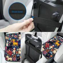 1pc Printed Cartoon Floral & Puppy Vintage Painting Style Armrest Box Pad, Car Interior Accessory - Flower Puppy - View 5