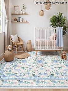 1件波西米亚风巴黎花园印花地毯，适用于客厅、卧室、餐厅、宿舍、办公室等家居装饰，防滑复古农舍风格地毯 - 淺藍色 - 查看 7