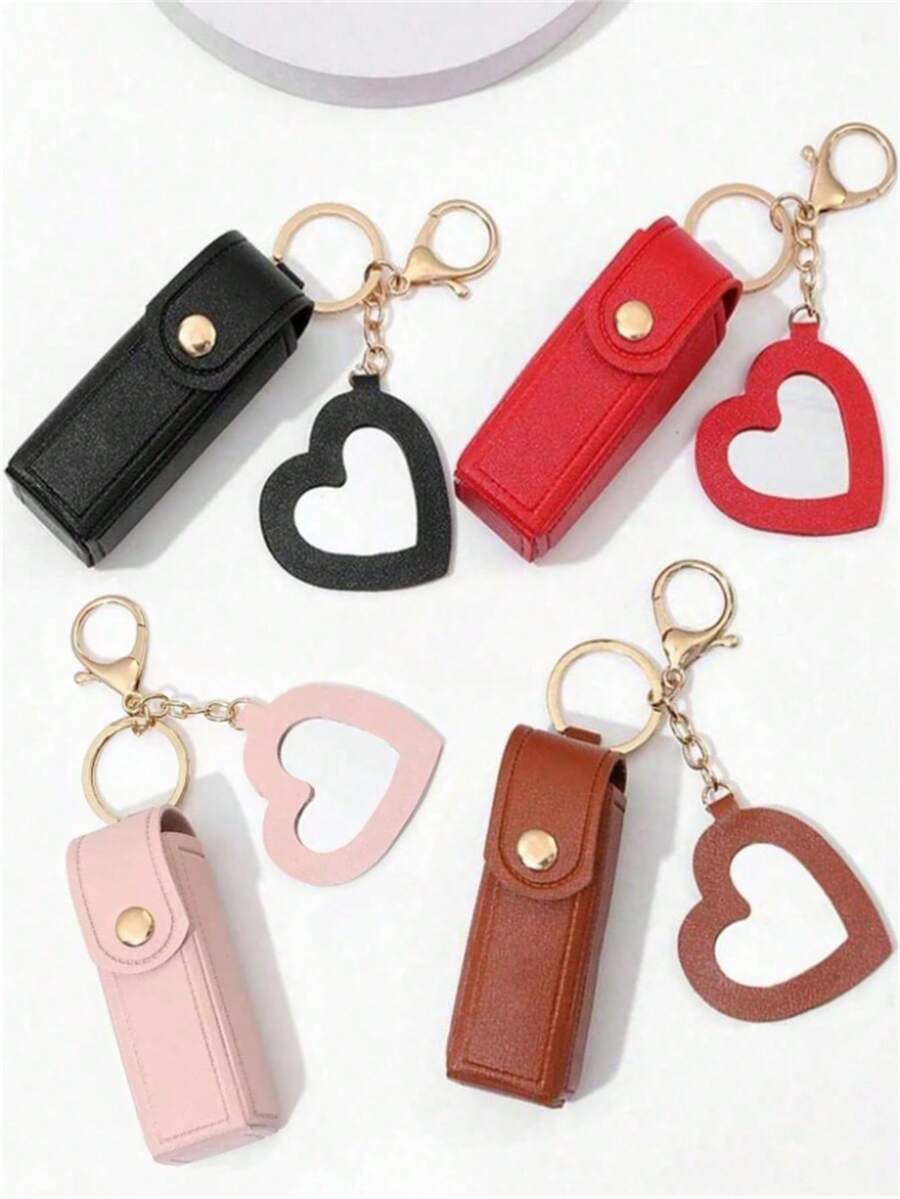 4pcs/Set Lipstick Holder With Heart-Shaped Mirror, Useful For Women Makeup, Key Chain. Heart-Shaped Mirror Decorated Lipstick Case, Multi-Color Women Makeup Bag, Heart-Shaped And Bag Decor Fashion Keychain Pendant, Wallet, Purse, Bag Accessories, Storage Pouch ,Jewellery Box,Pouch,Makeup Brush Holder,Brush Holder,Perfume Organiser,Pouch Bag,Gifts For Women,Christmas Gifts,Gift Ideas For Women,Room Decor
