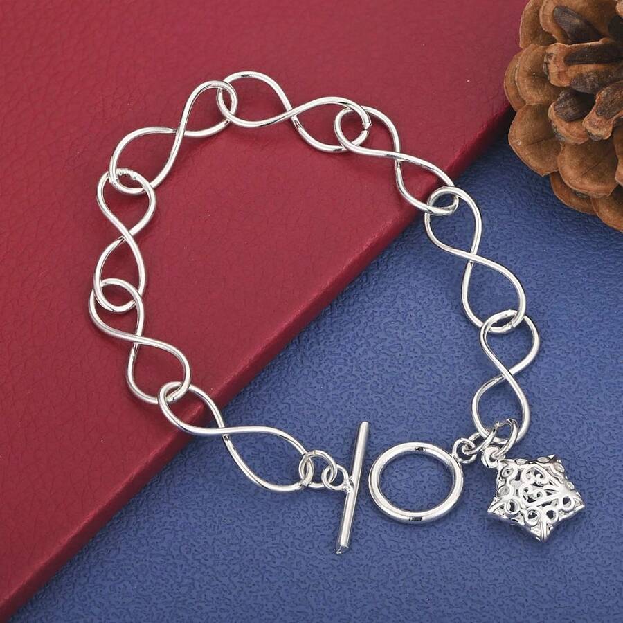 925纯银镀层精美镂空星形手链 时尚女士圣诞派对饰品 嘻哈配饰 - 銀色 - 查看 1