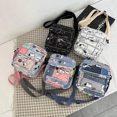  1pc 7.09" X 6.3" Cartoon Snoopy Shoulder Crossbody Phone Bag, Cute Snoopy Mini Square Bag, Adjustable Printed Strap, Perfect Party Gift, Fan Holiday Present