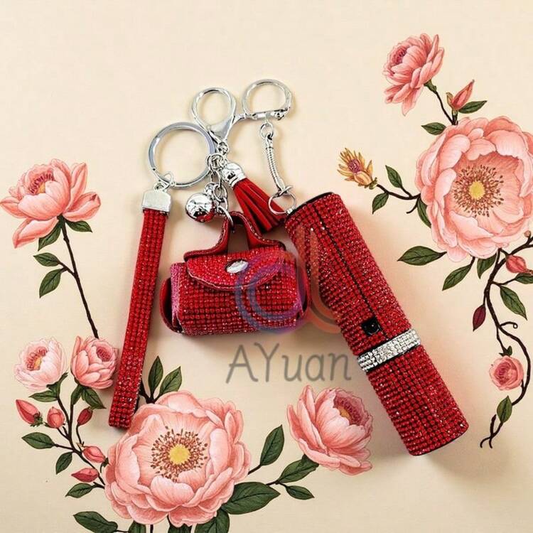 2Pcs Bling Rhinestone LipstickStun Gun Self Defense Keychain Set, Safety Guard Tool - Lightweight Sturdy For Evening Jogging, Solo Travel & Night Returns, Essential Daily Safety Gear For All Users - Nhiều màu - Xem 1